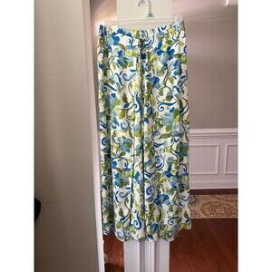 CeCe Floral Wide‑Leg Pants with Side Openings  Blue & Green  Size Large